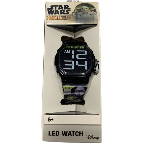 Disney MANDALORIAN Watch Flashing LCD Star Wars Black Round Face New