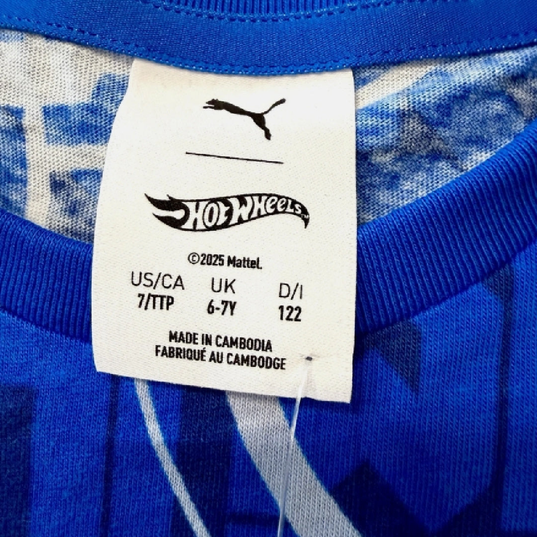 Puma Boys' Blue Short Sleeve Cotton Graphic T-Shirt Hot Wheels Size Youth 7 NWT