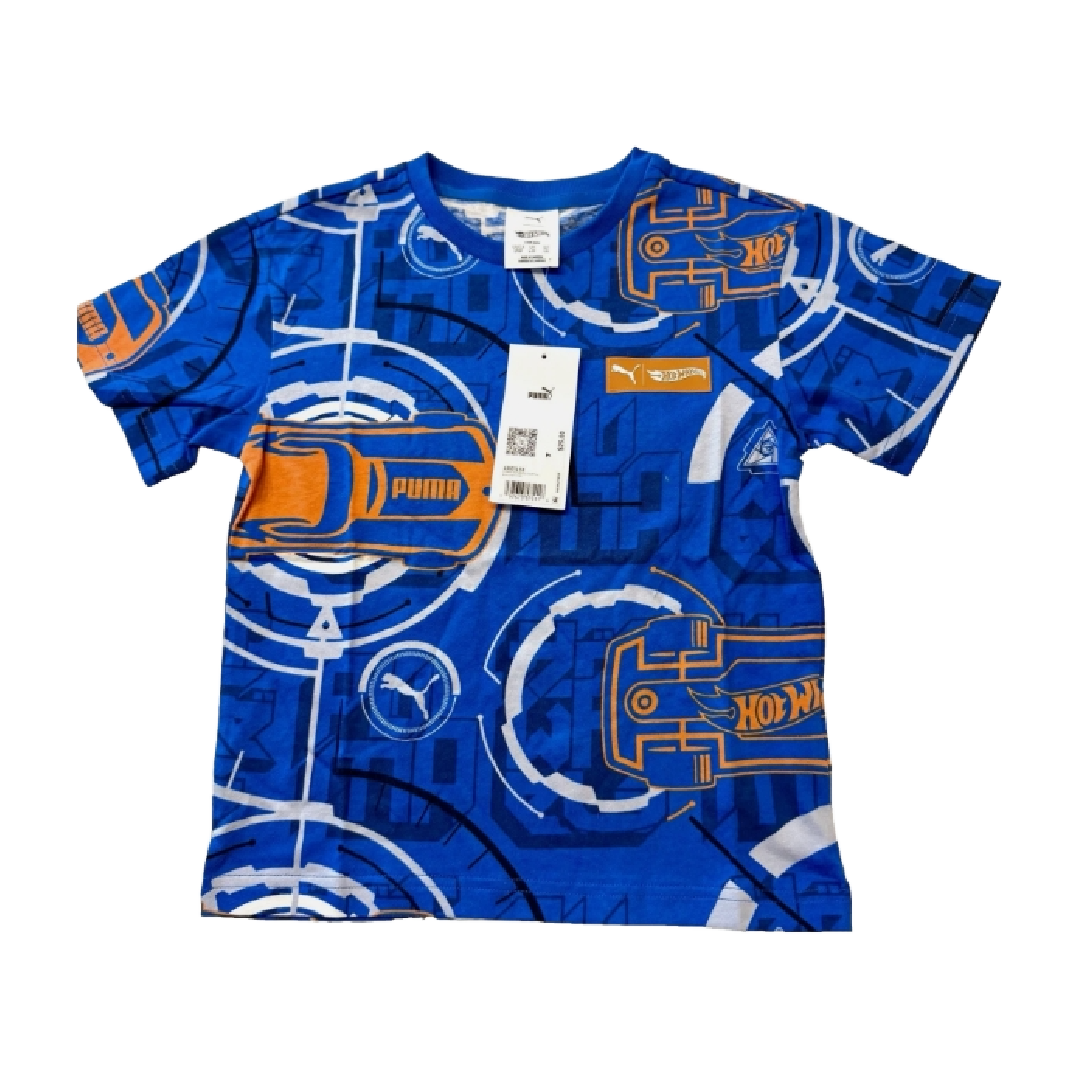 Puma Boys' Blue Short Sleeve Cotton Graphic T-Shirt Hot Wheels Size Youth 7 NWT