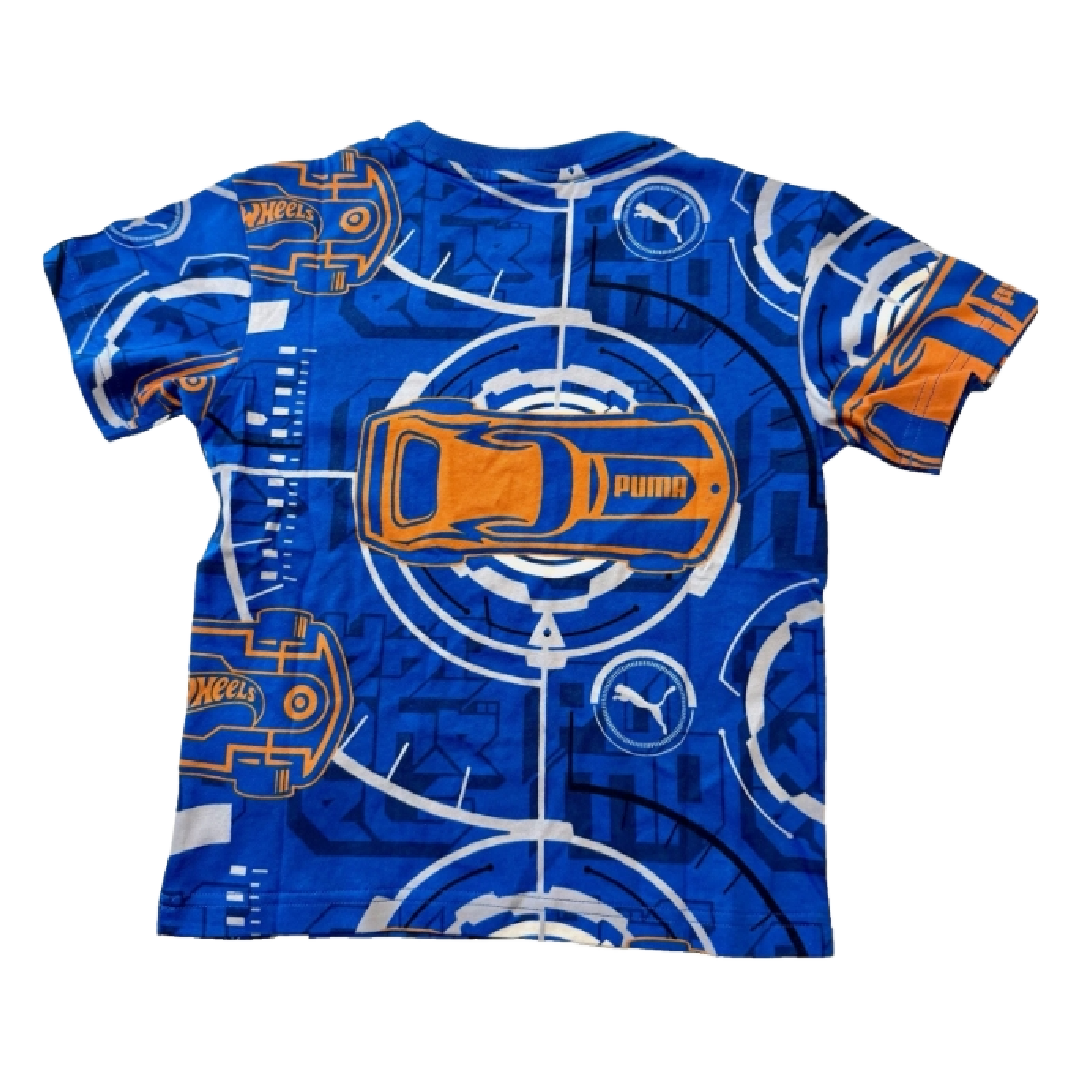 Puma Boys' Blue Short Sleeve Cotton Graphic T-Shirt Hot Wheels Size Youth 7 NWT