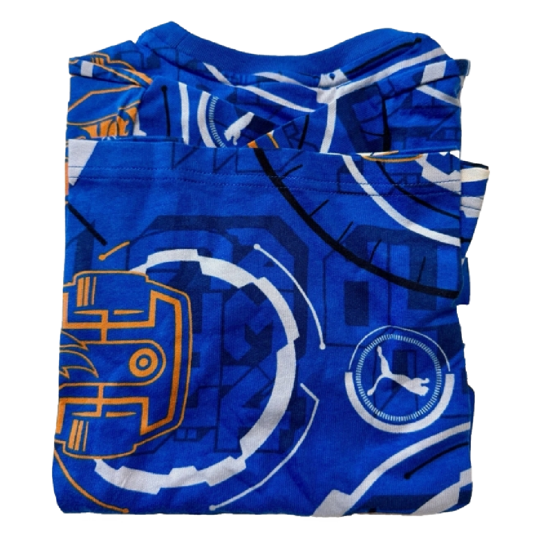 Puma Boys' Blue Short Sleeve Cotton Graphic T-Shirt Hot Wheels Size Youth 7 NWT