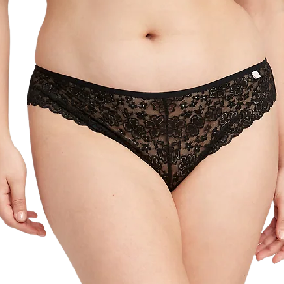 Lace Cheeky Bikini Panties Size Large (12/14) Low-Rise Black Underwear NEW
