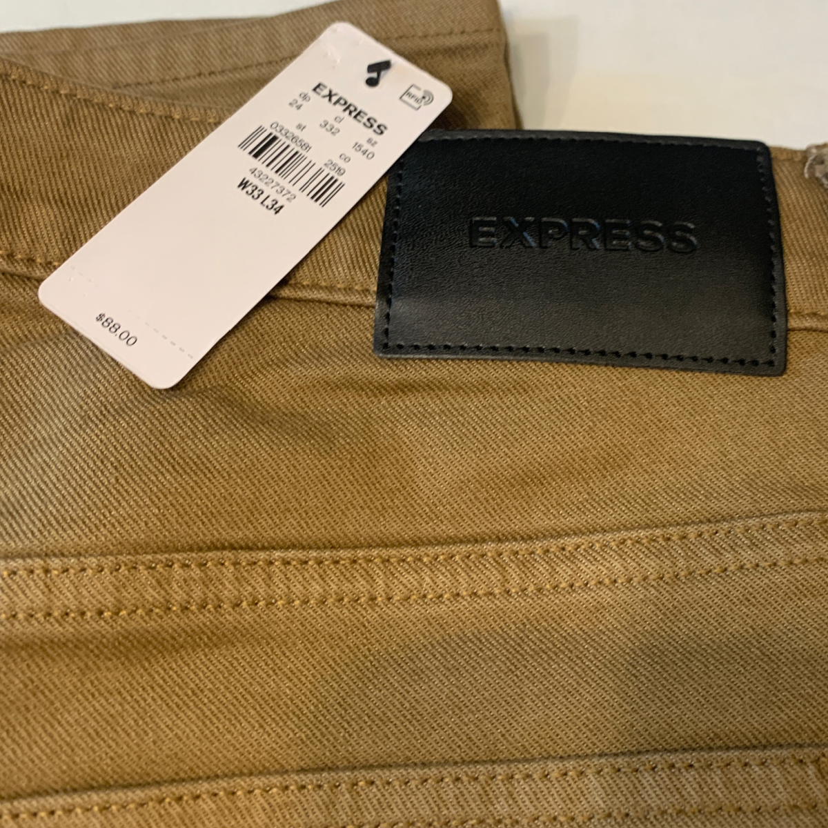 $88 Express Skinny Hickory Brown Hyper Stretch Jeans NWT Size 33x34 Pants