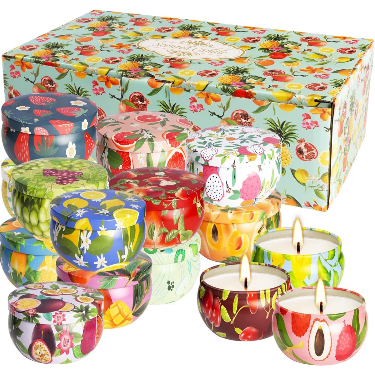 Set of 16 Small Fruit Scented Candles Soy Wax Aromatherapy Candles 2.5oz NEW