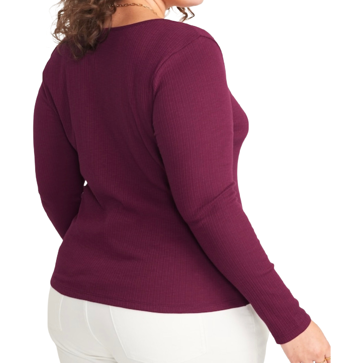 Long-Sleeve Cinched-Front Rib-Knit T-Shirt for Women Size 4X in Winter Wine NWT