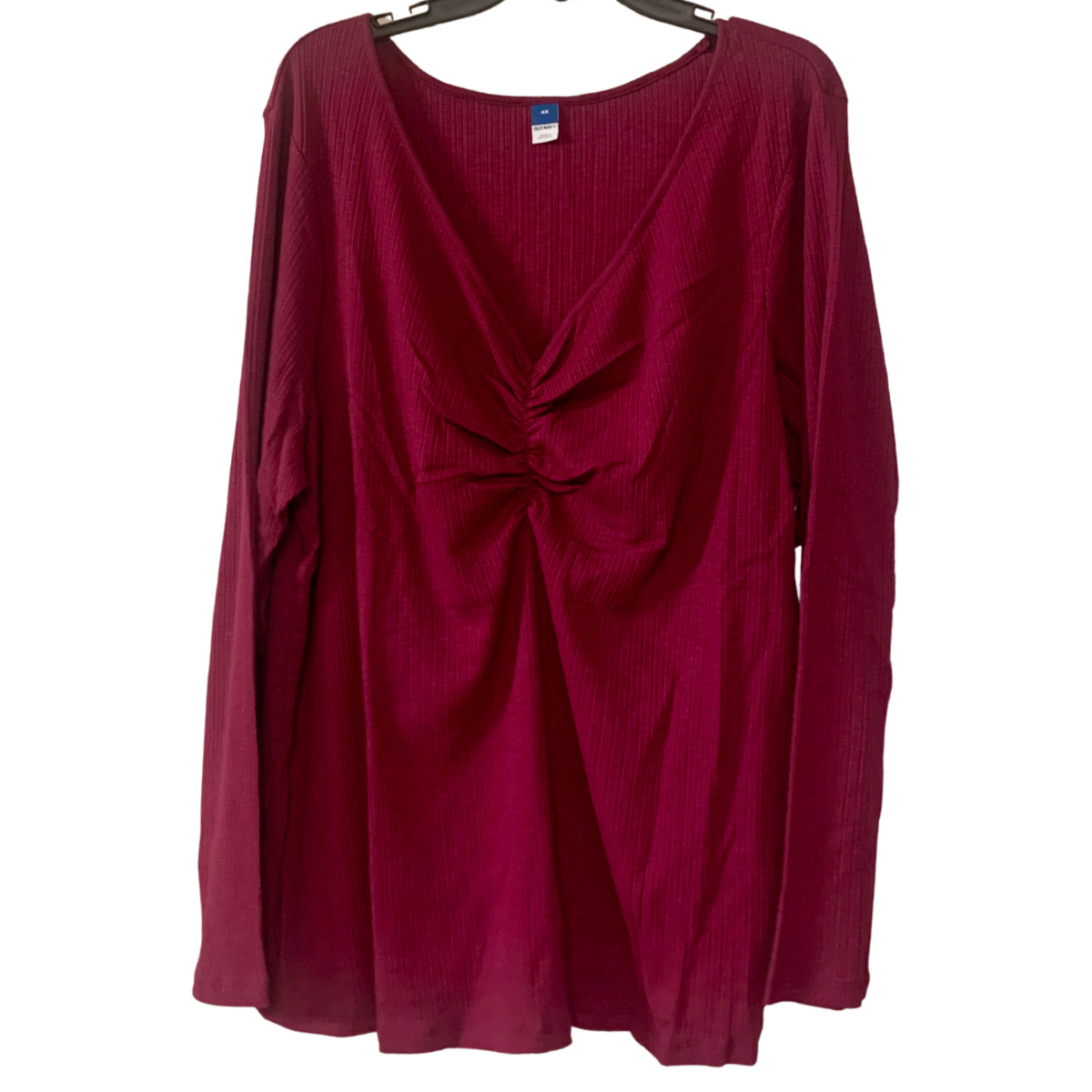 Long-Sleeve Cinched-Front Rib-Knit T-Shirt for Women Size 4X in Winter Wine NWT