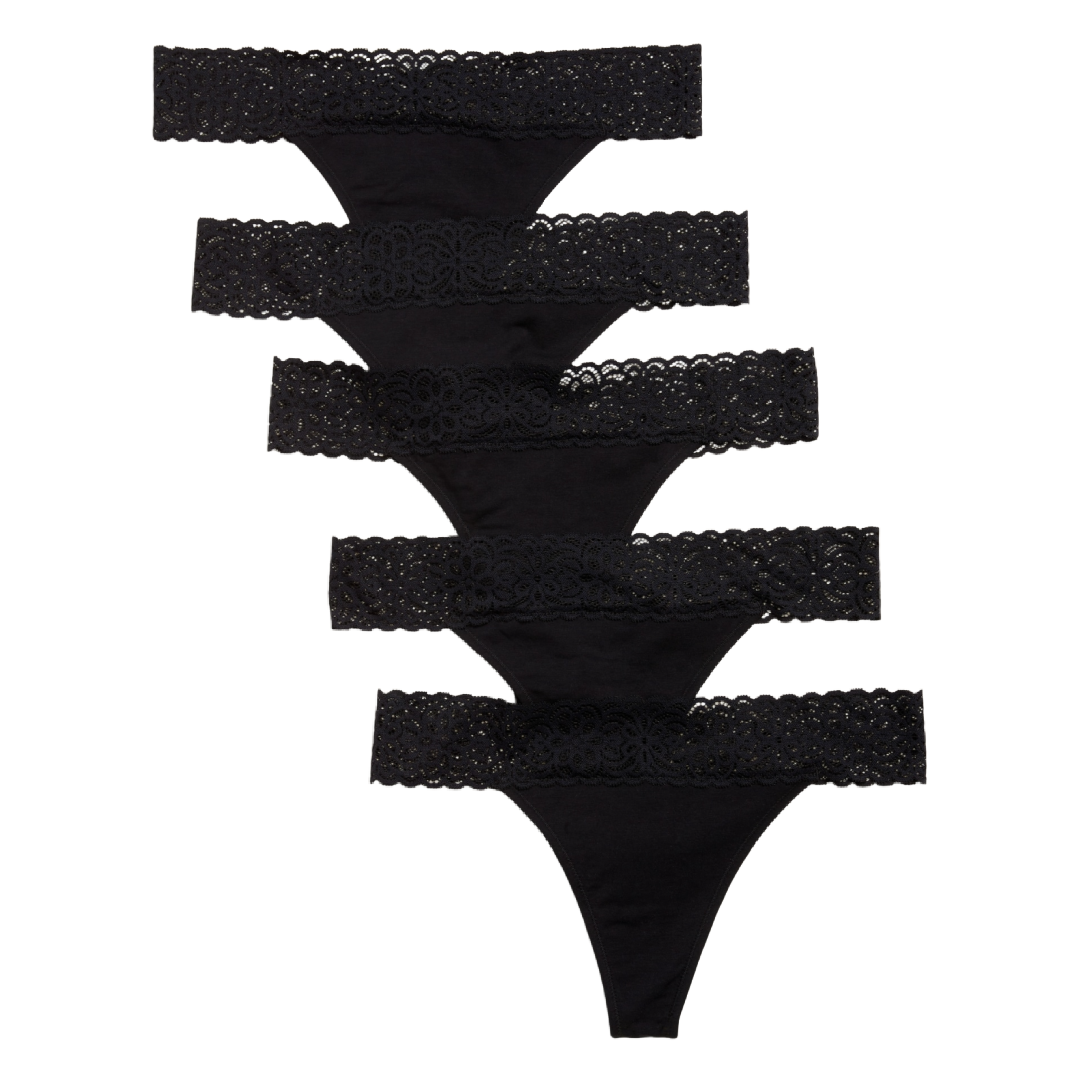 Old Navy Supima Cotton Blend Thong Sz 4X (28-30) Lace-Trim Underwear 5 Pack New