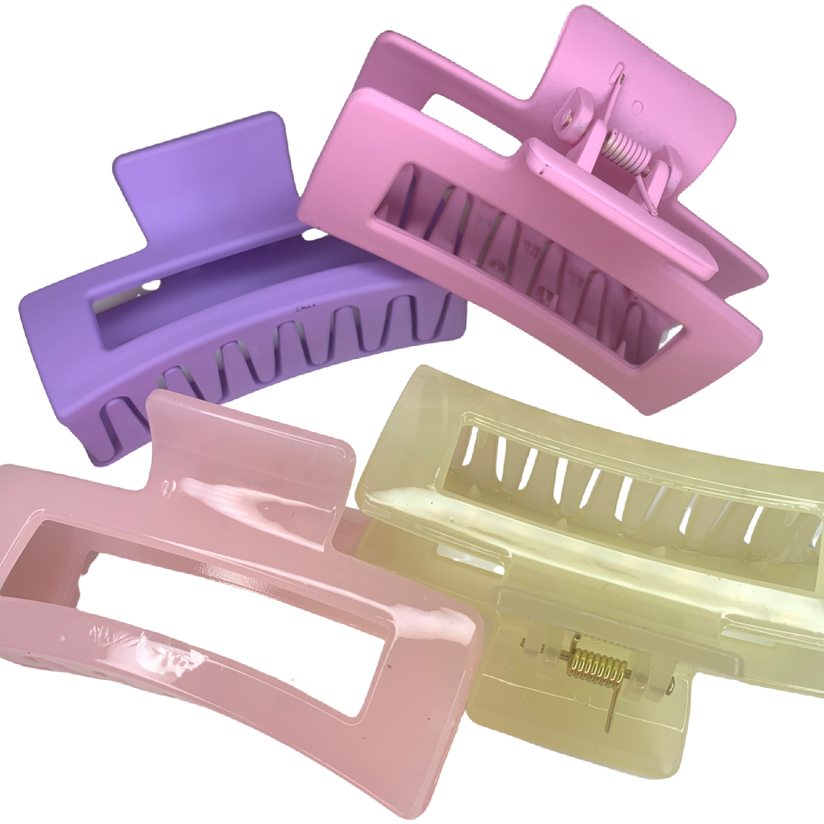 Lot of 4 Hair Claw Shark Clips Purple, Pink, Yellow Matte & Translucent NEW