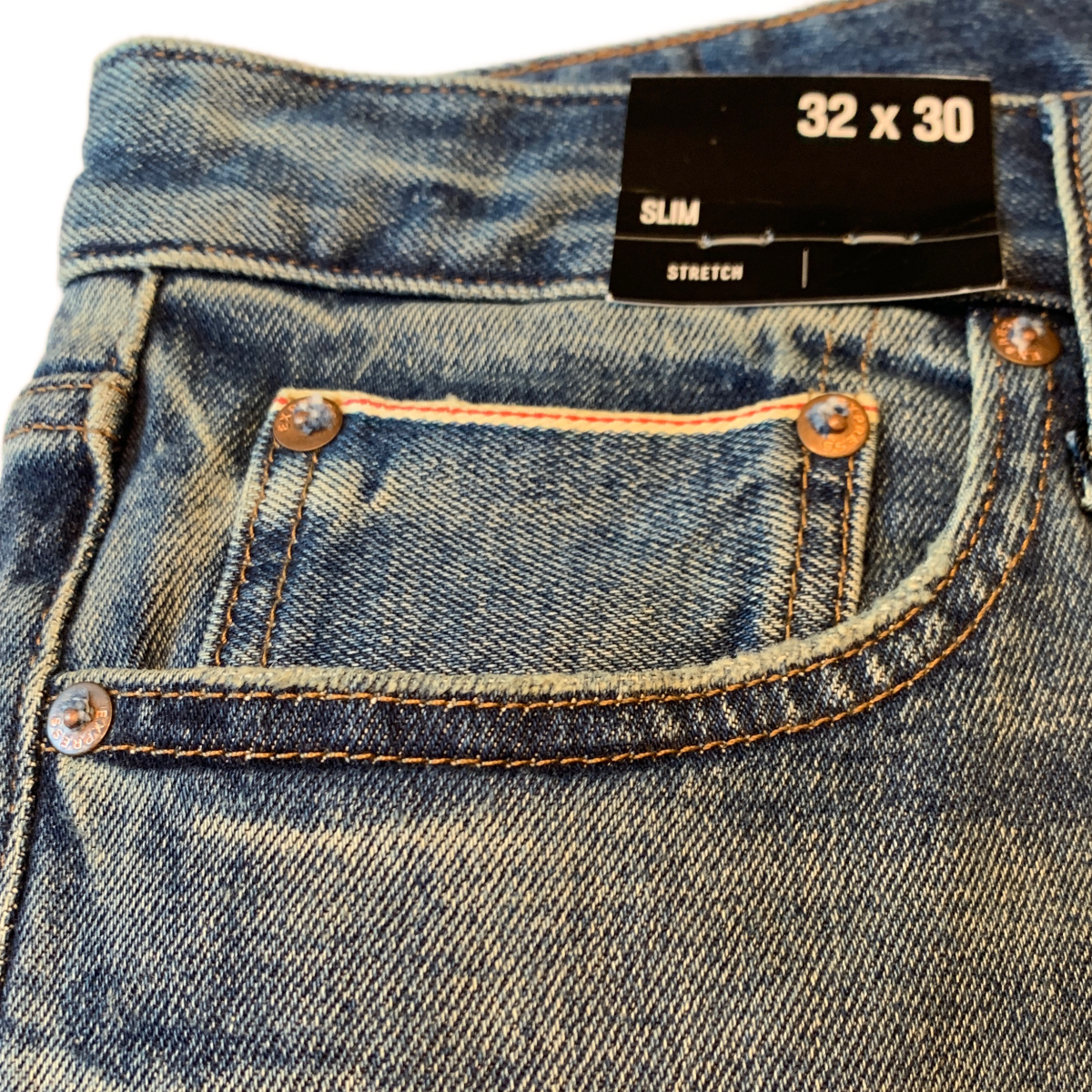 $148 Express Stretch Selvedge Jeans Slim Medium Wash Colorway Button 32x30 NWT