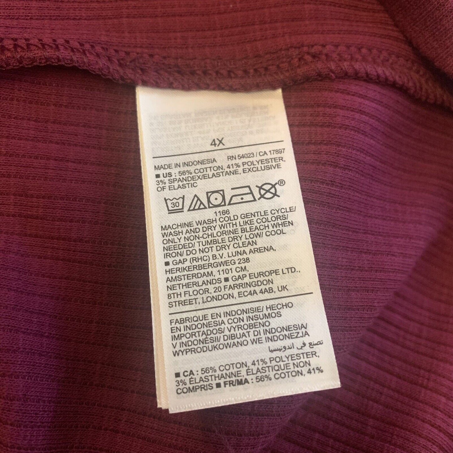 Long-Sleeve Cinched-Front Rib-Knit T-Shirt for Women Size 4X in Winter Wine NWT