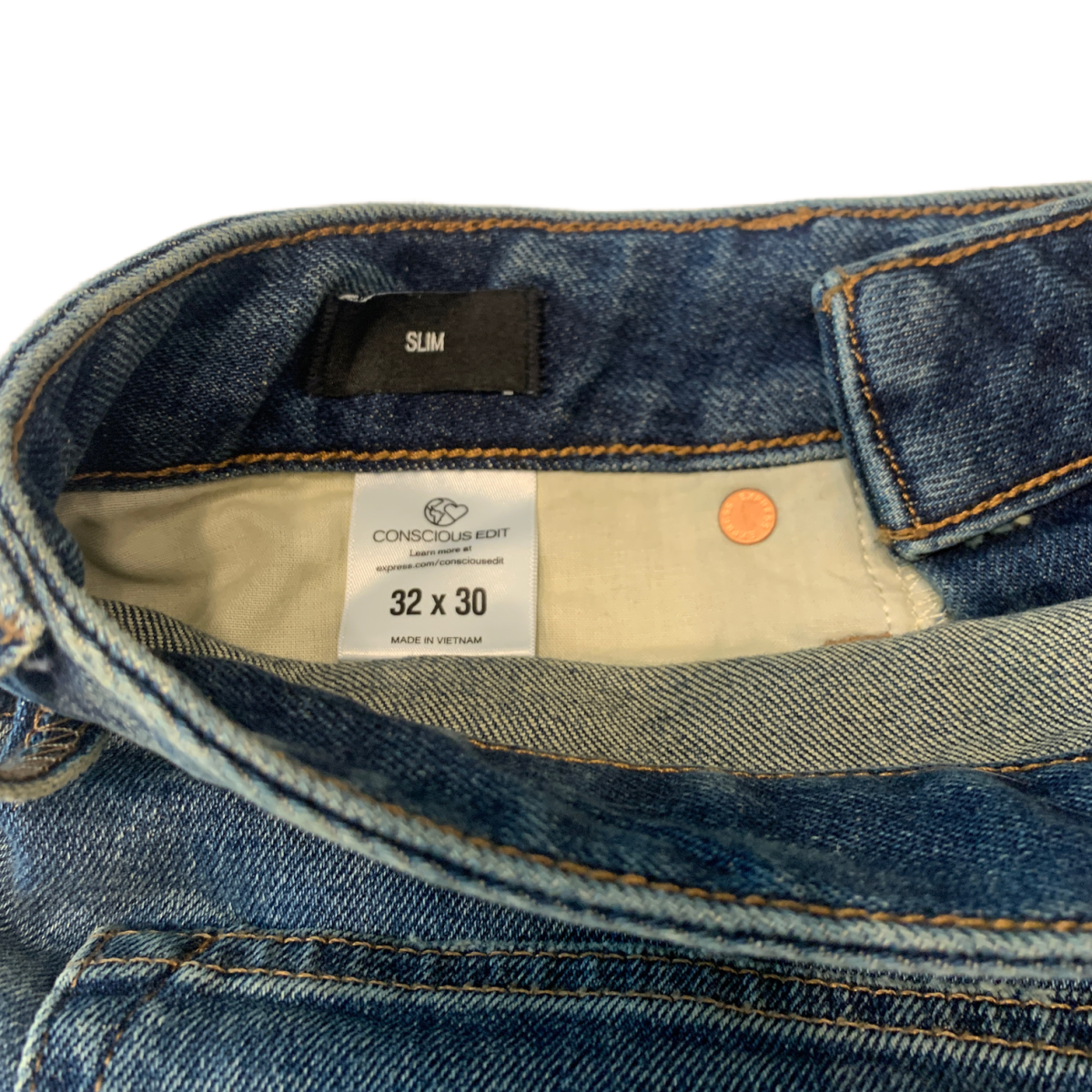 $148 Express Stretch Selvedge Jeans Slim Medium Wash Colorway Button 32x30 NWT