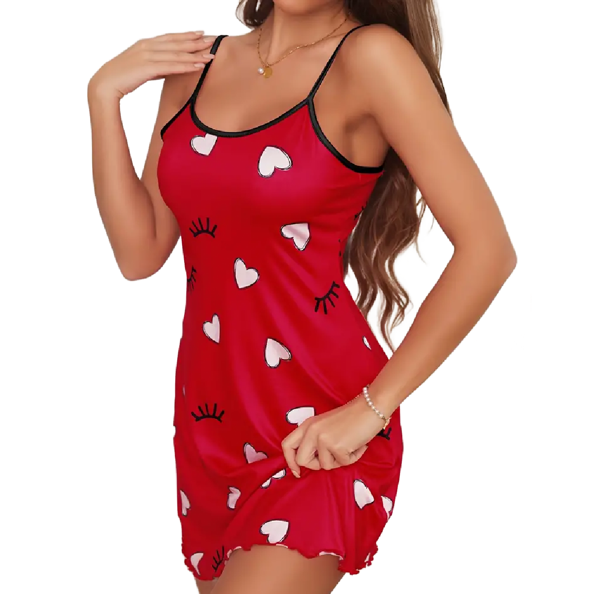 Heart Eyelashes Red Lingerie Slip Nightdress PJ XL/12 Lettuce Trim Sexy Pajamas