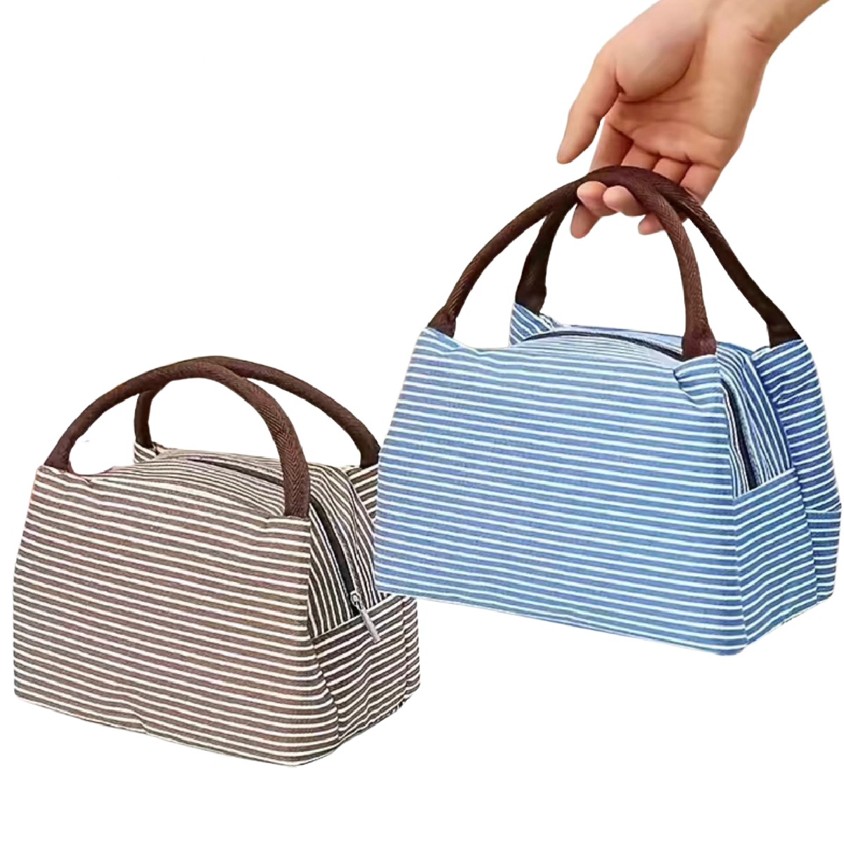 Insulated Striped Lunch Bag For School Work Travel Picnic Lightweight Nylon NEW