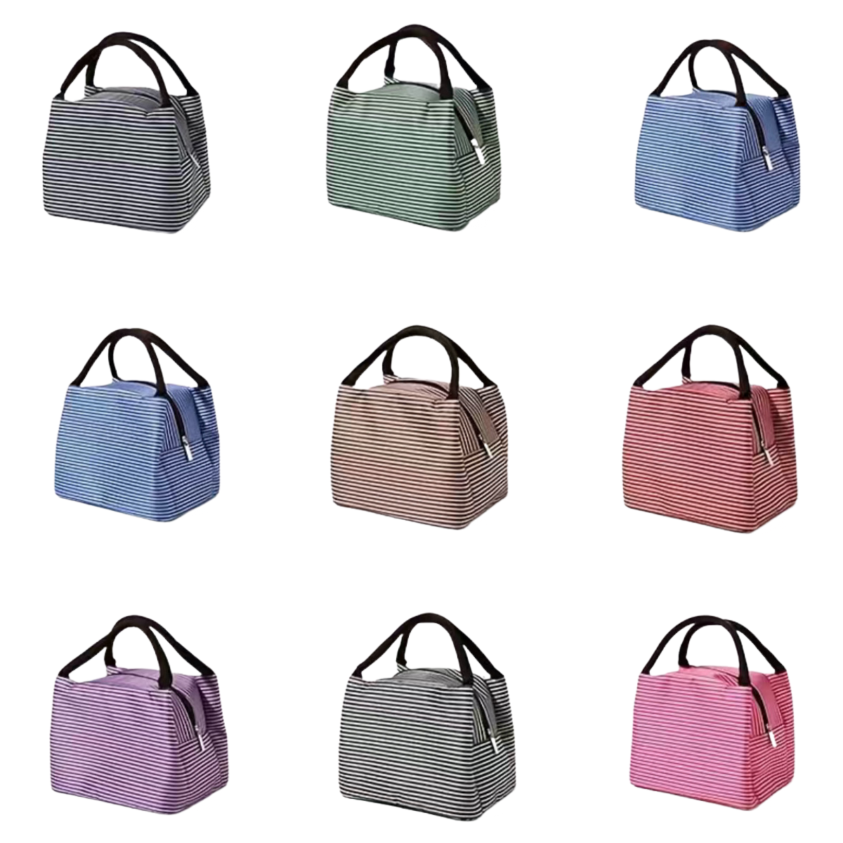 Insulated Striped Lunch Bag For School Work Travel Picnic Lightweight Nylon NEW