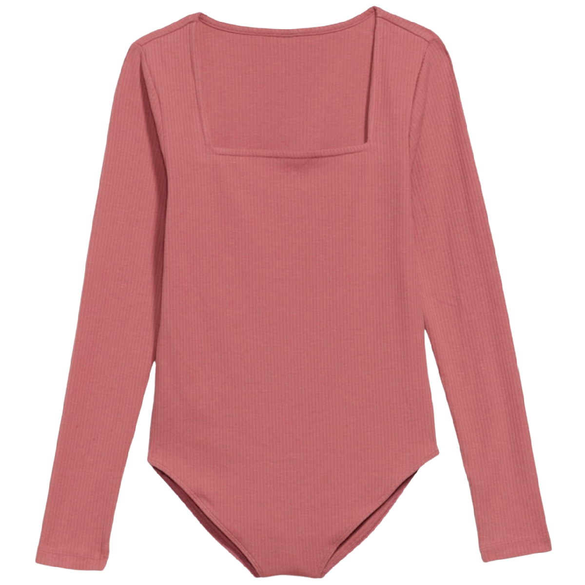 Long Sleeve Square Neck Rib Knit Bodysuit 4X (28/30) In Dusty Red Stretch NWT