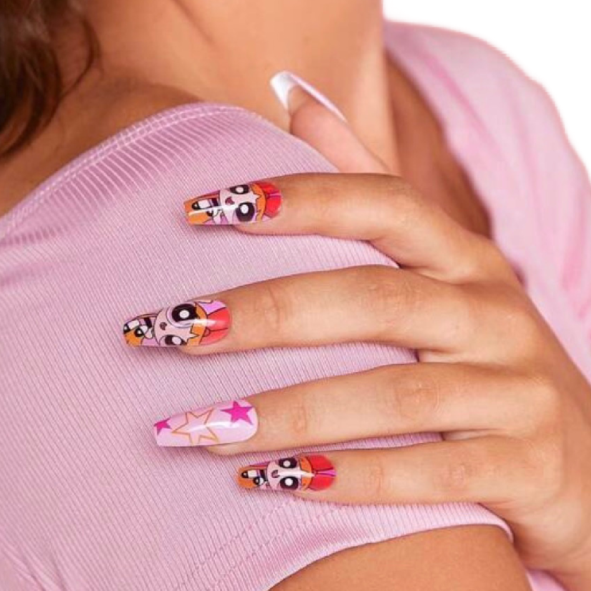 Powerpuff Girls Reusable Press-On Nails Set, Jelly Sticker, File, Cuticle Stick