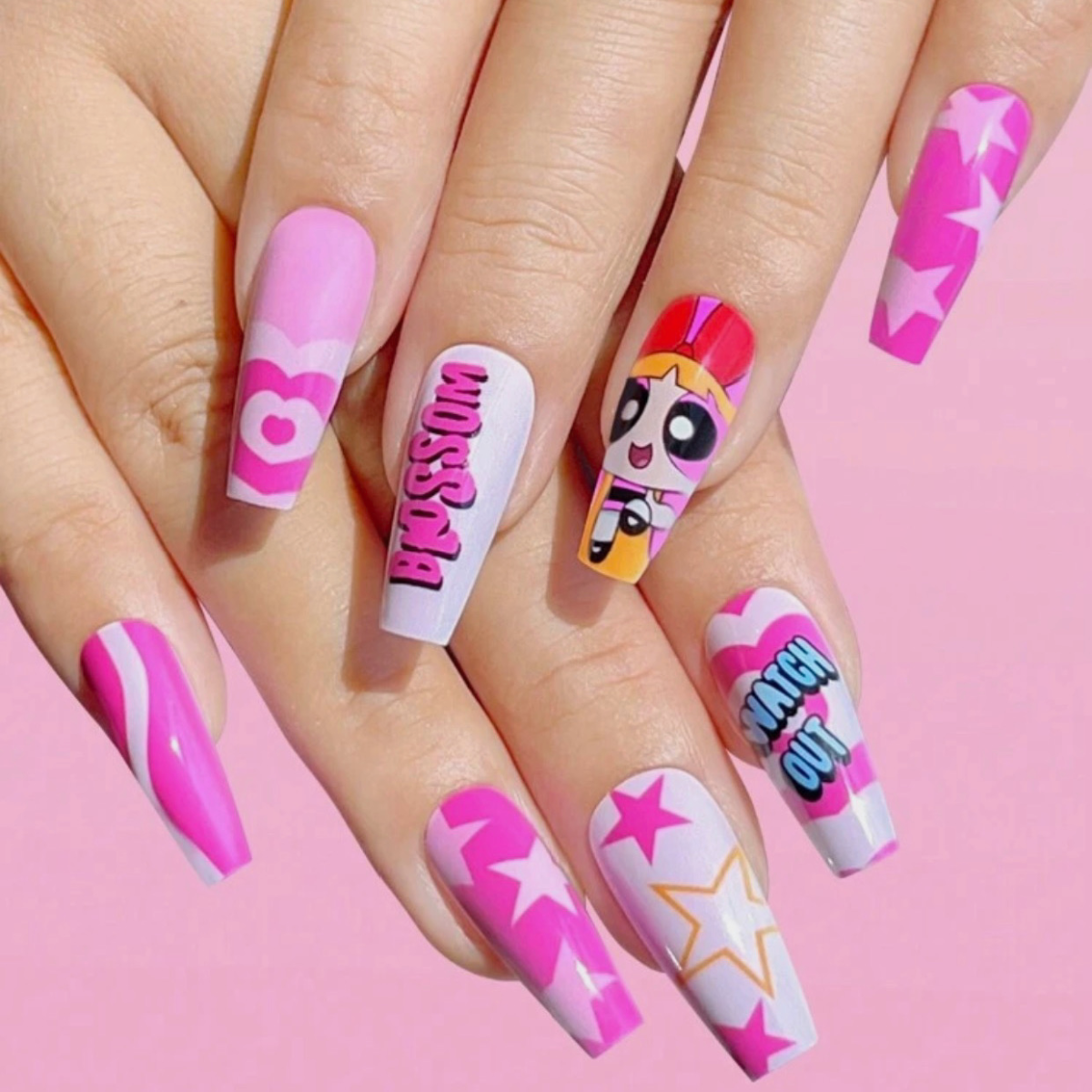 Powerpuff Girls Reusable Press-On Nails & Nail Stickers 2 New Lot Cartoon Sets