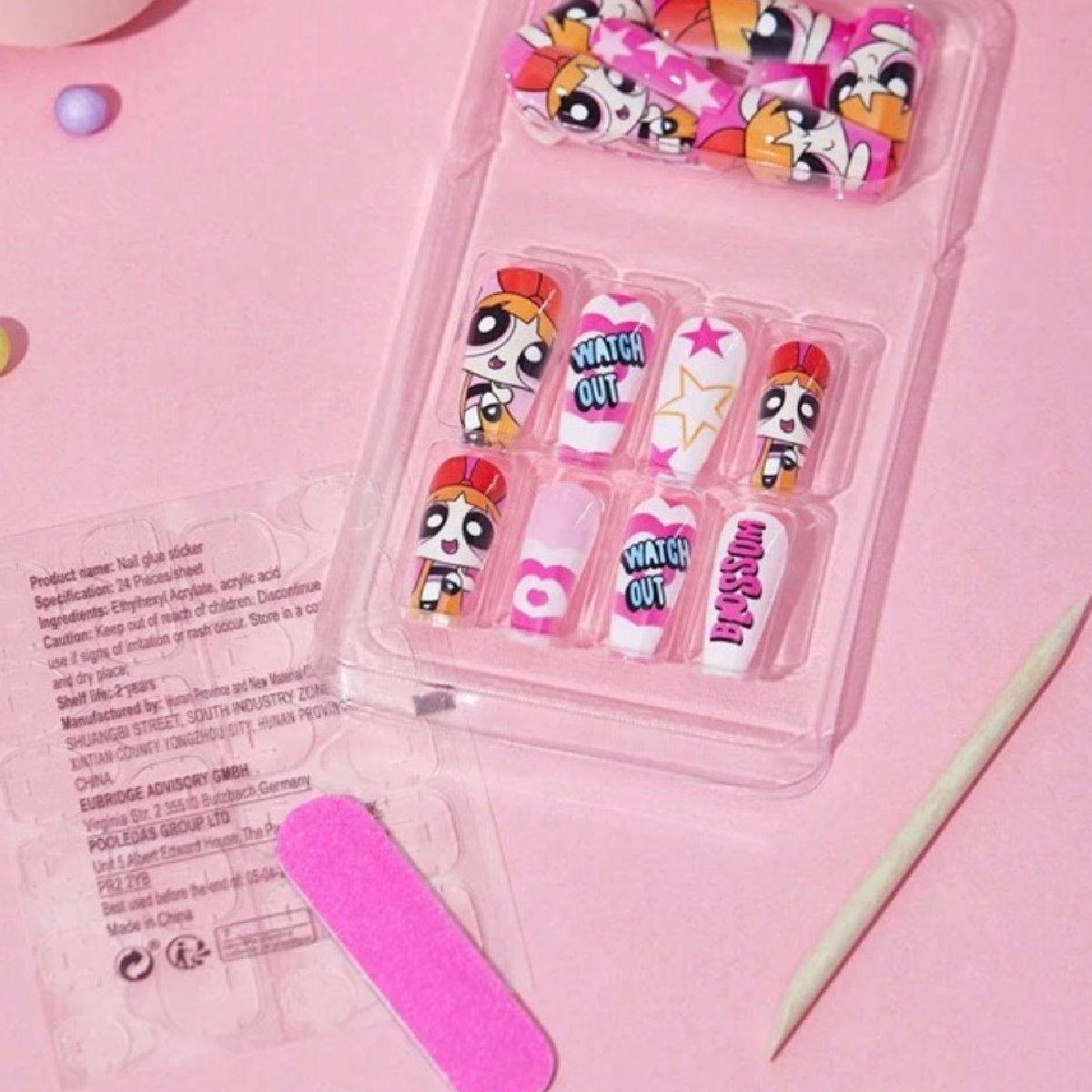 Powerpuff Girls Reusable Press-On Nails & Nail Stickers 2 New Lot Cartoon Sets