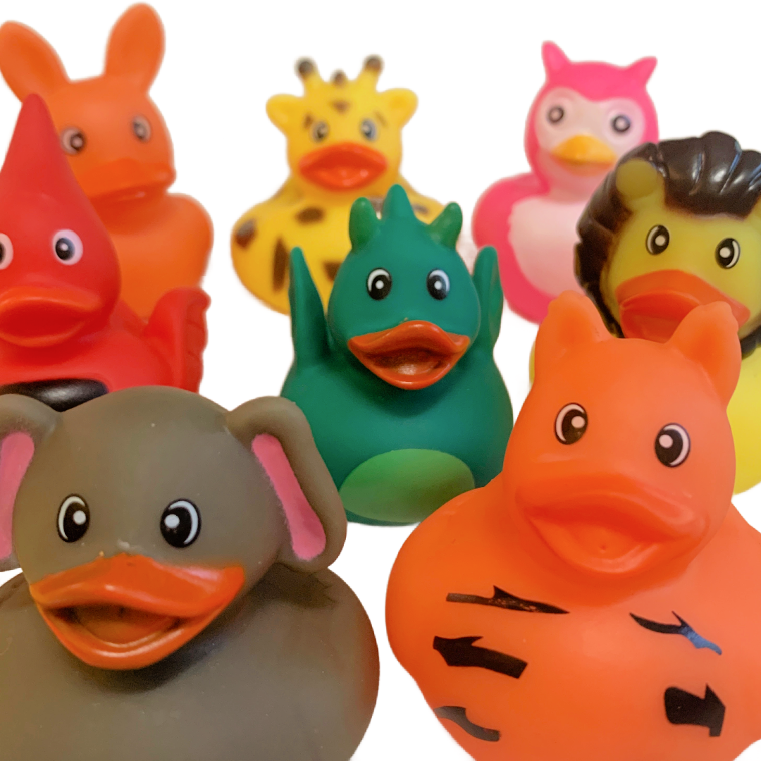 11 ANIMAL Rubber Duck Dash Ornament 2" Zoo Jungle Pet Farm Duckie Jeep Toy Lot