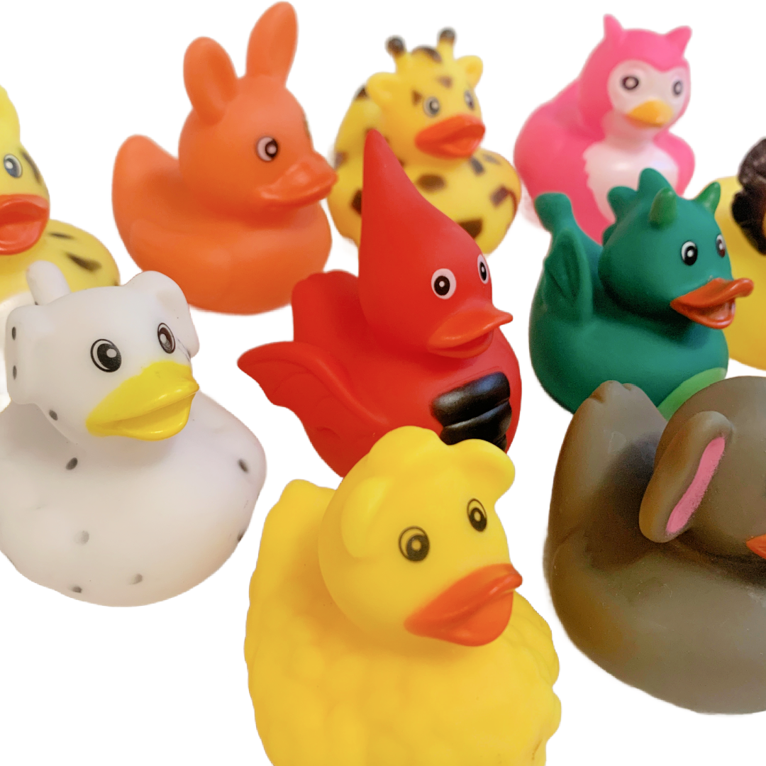 11 ANIMAL Rubber Duck Dash Ornament 2" Zoo Jungle Pet Farm Duckie Jeep Toy Lot