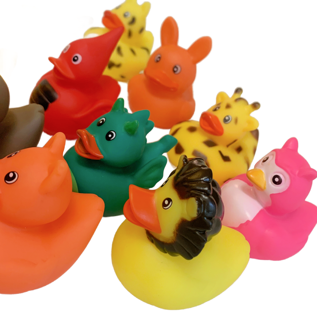 11 ANIMAL Rubber Duck Dash Ornament 2" Zoo Jungle Pet Farm Duckie Jeep Toy Lot