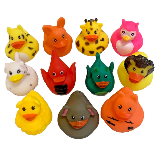 11 ANIMAL Rubber Duck Dash Ornament 2" Zoo Jungle Pet Farm Duckie Jeep Toy Lot