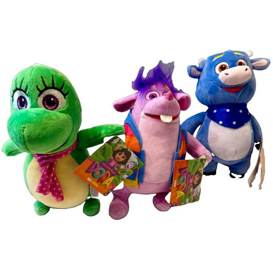 3pc Plush Toy Lot Dora The Explorer Official Stuffed Animals Isa, Benny & Tico