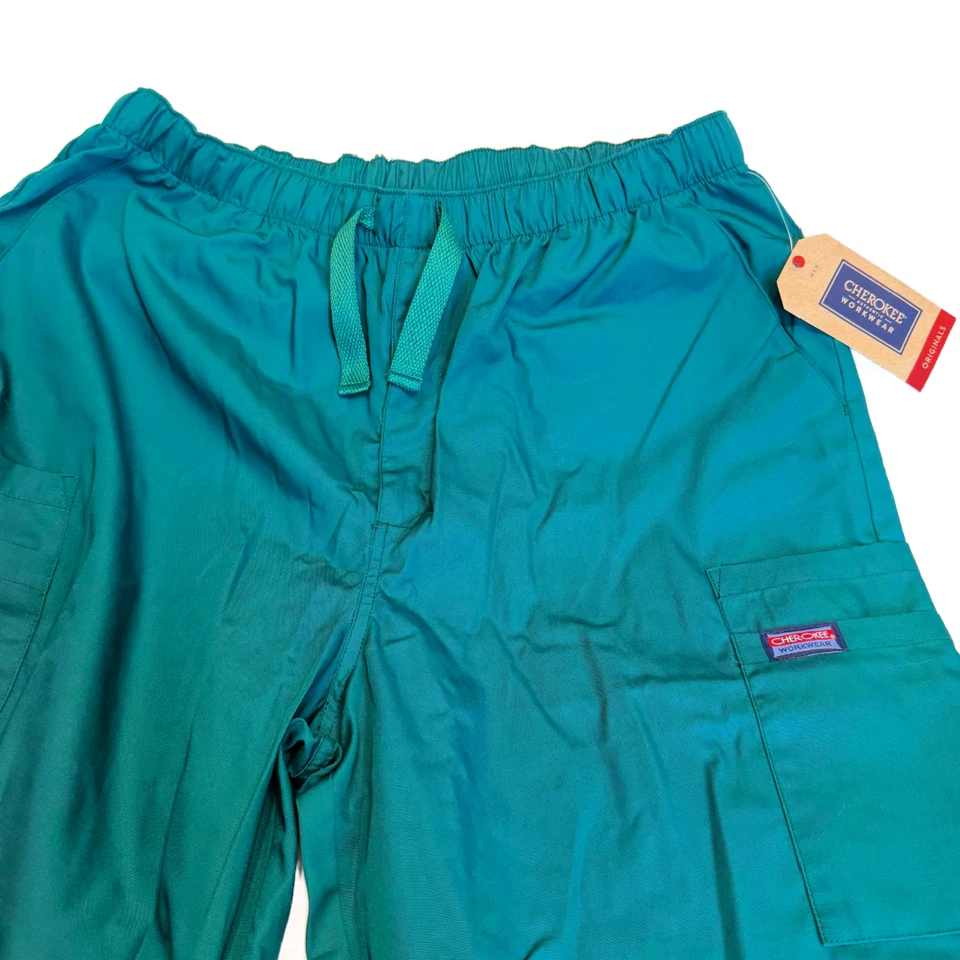 Cherokee Mens Scrub Size Large Pants Workwear 7 Pocket Cargo Hunter Green 4000