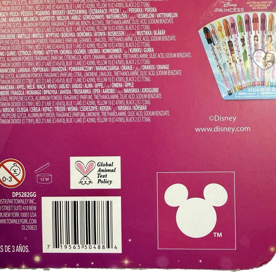 Disney Princess 16 Piece Glitter Pen Body Art Set Glittery and Bright Colors NEW
