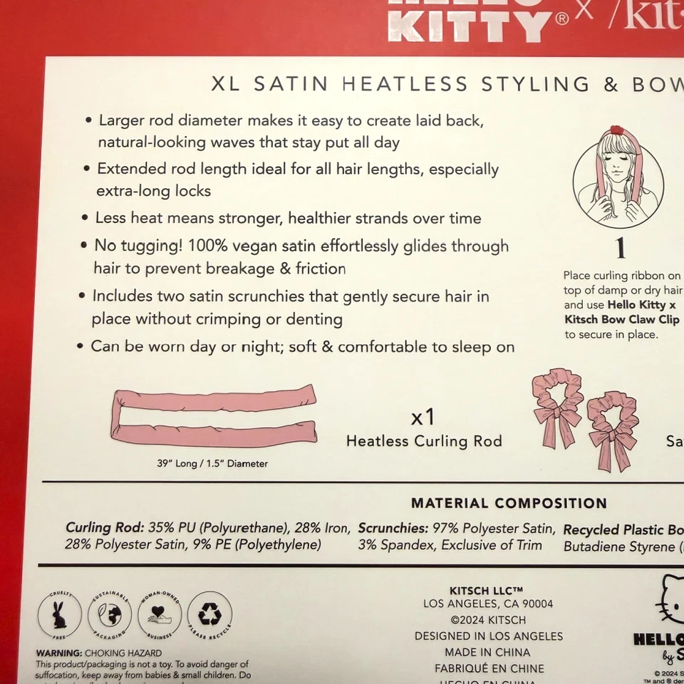 Hello Kitty x Kit•sch Lot 2 Sets Satin Pillow, Heatless Styling, Scrunchie, Claw