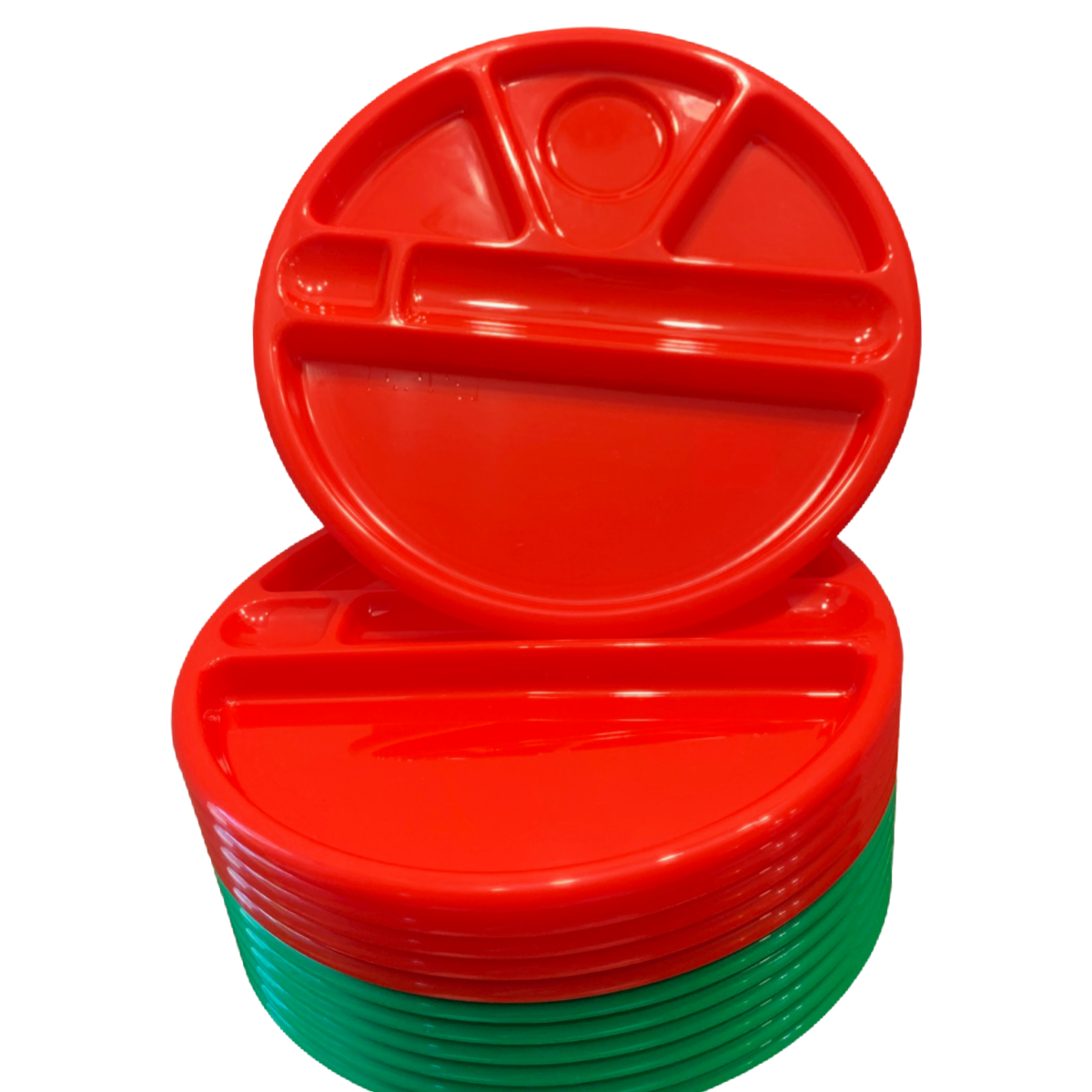 12x Large Divided Christmas Holiday Plates 12" In Red And Green Lot