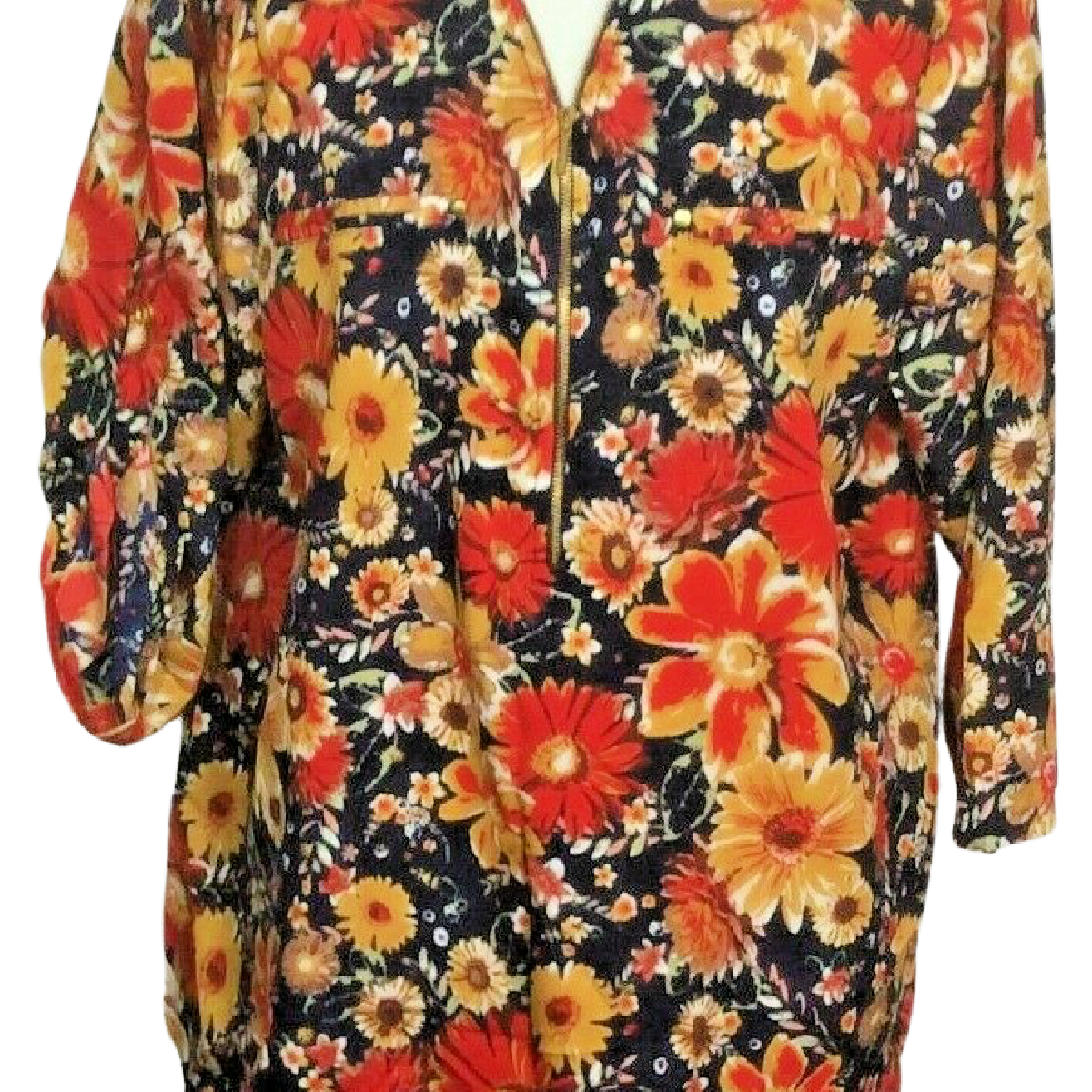 MPH Collection Women Tunic Shirt Size 2X Zipper Floral Flower Pockets Roll Tab