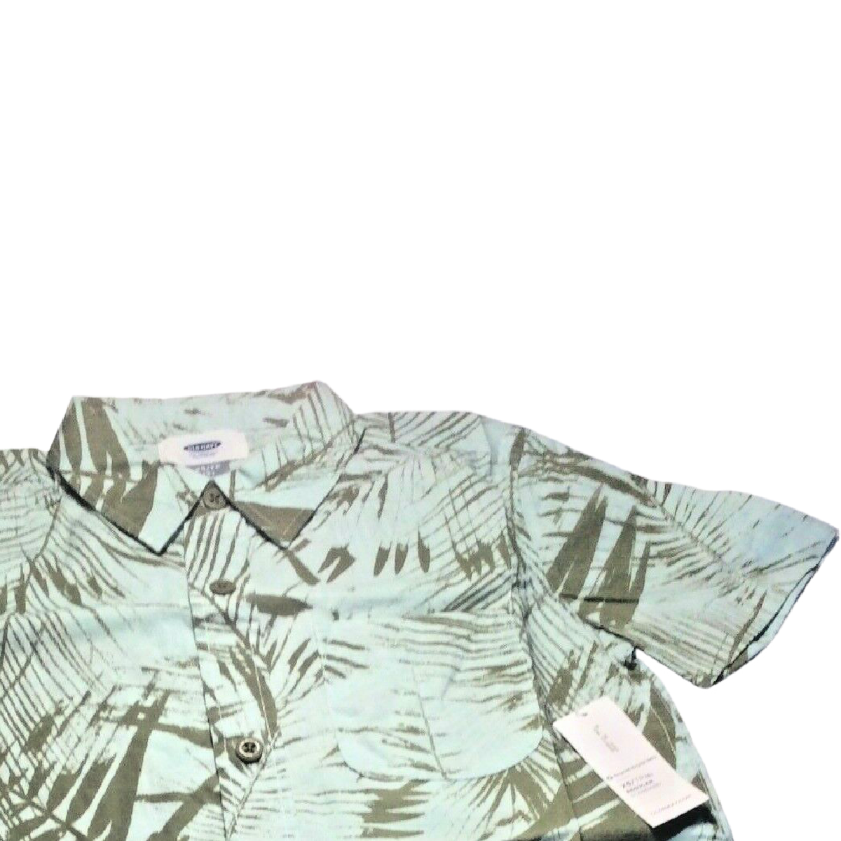 Old Navy Boys Short Sleeve Button Up Shirt Green Tropical Palm Leaves Size 5 XS