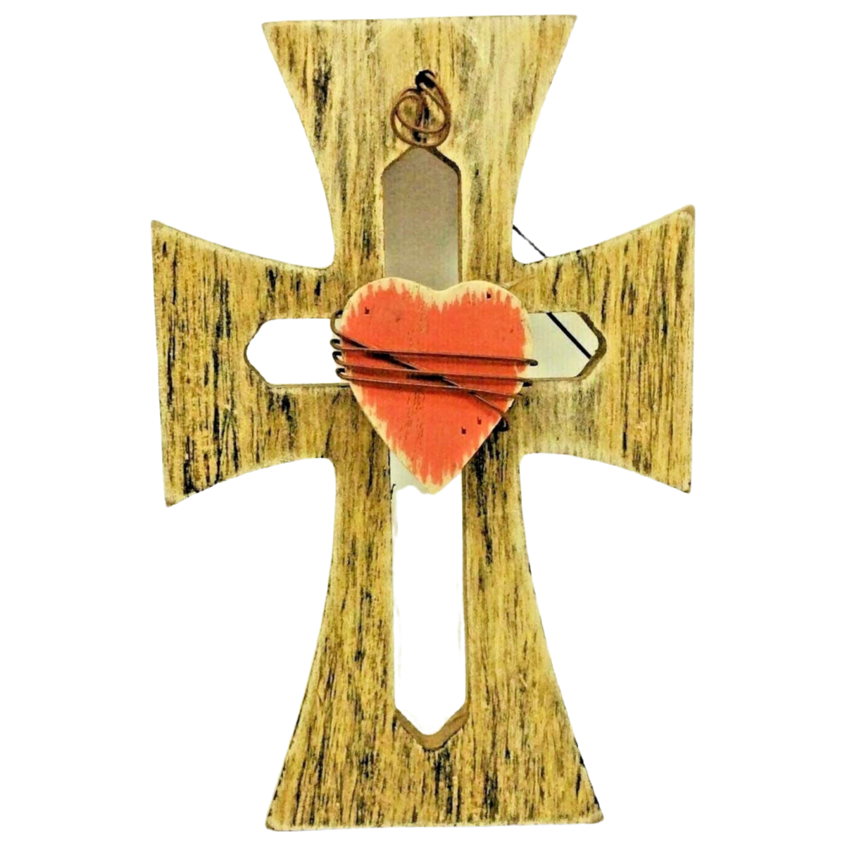 Hobby Lobby Wood Cross Red Heart Wire 5x3 Inches Wall Plaque Religious Jesus NWT
