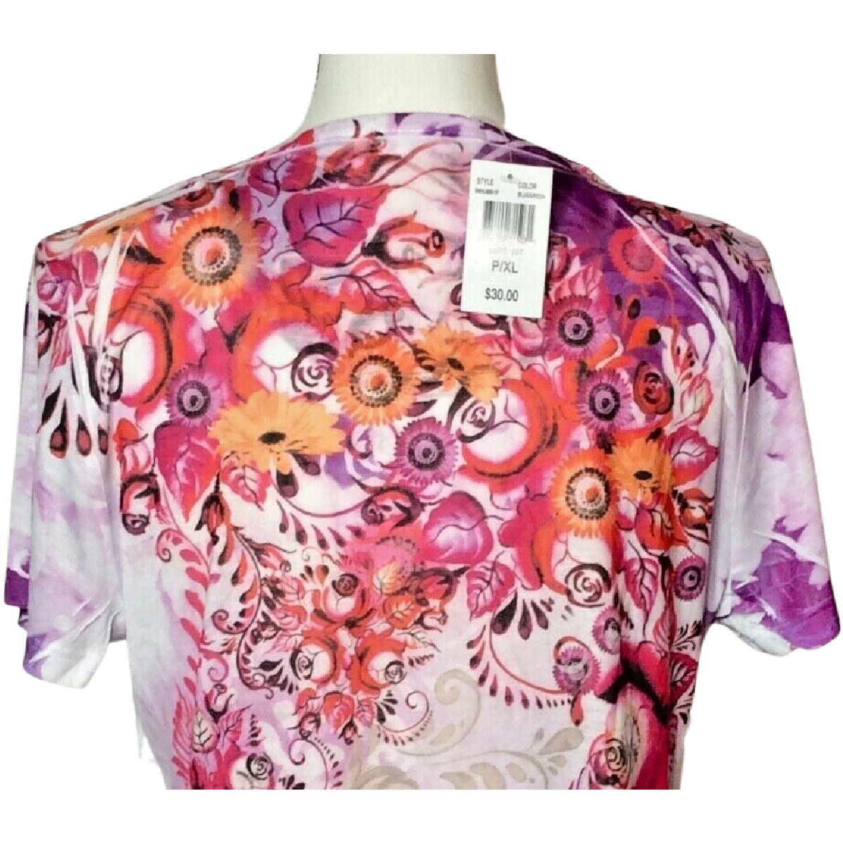 Katie Kloset Pink Flower Rhinestones Shirt Size PXL Fitted Short Sleeve NWT