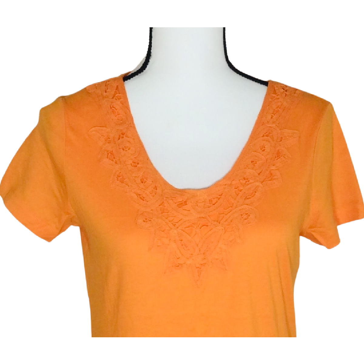 Lands End Women Size XS (2/4) T-Shirt Short Sleeve Orange Embroidered Neckline