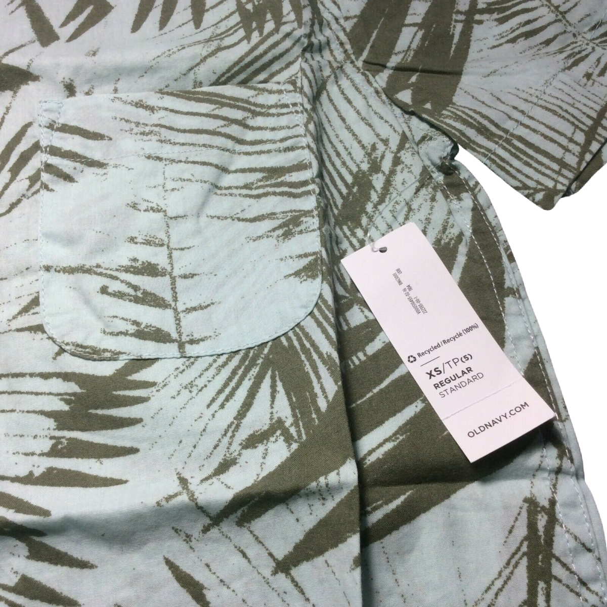 Old Navy Boys Short Sleeve Button Up Shirt Green Tropical Palm Leaves Size 5 XS