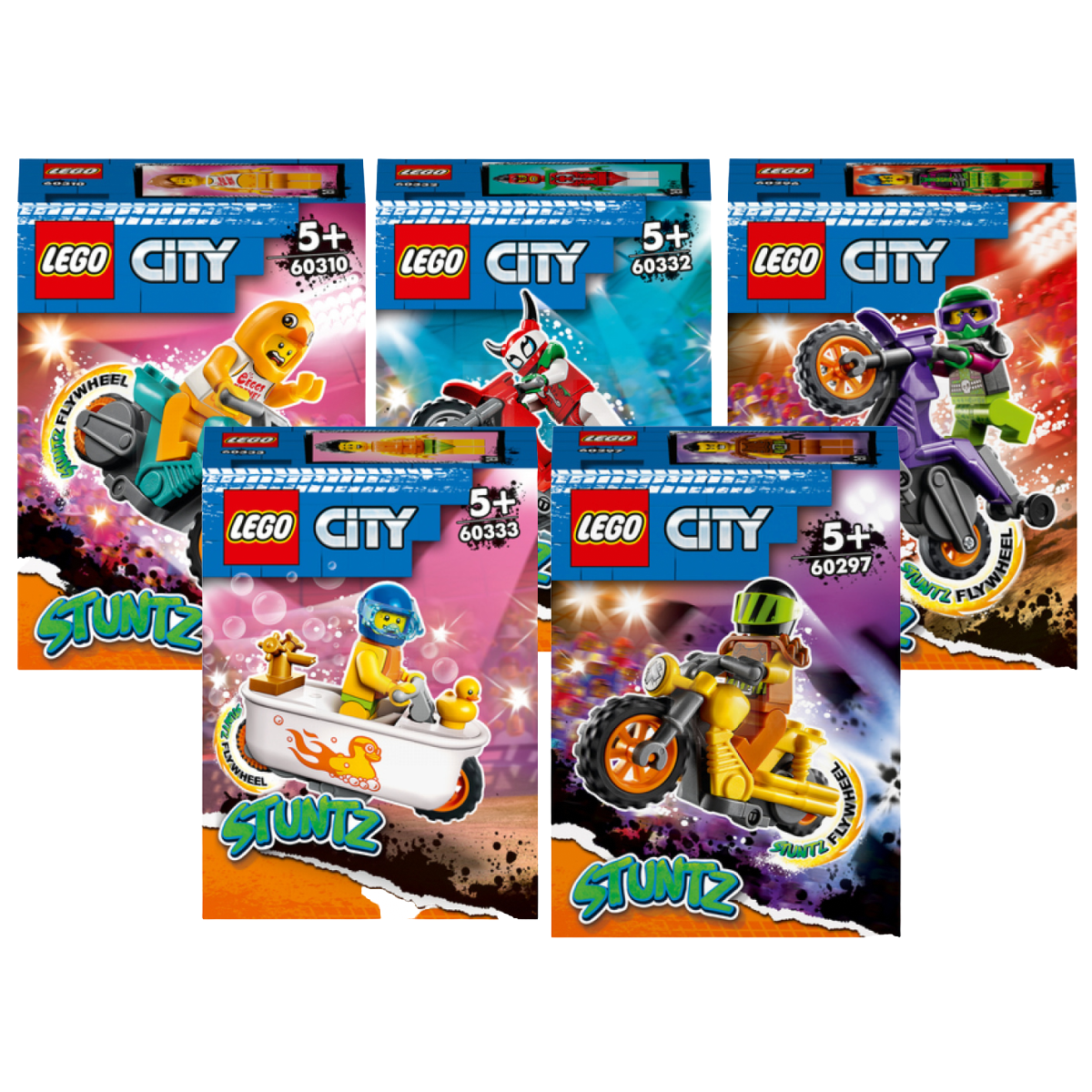 LEGO City STUNTZ Lot Of 5 Stunt Bike Sets SEALED BOX 60296, 60297, 60310, 60332, 60333