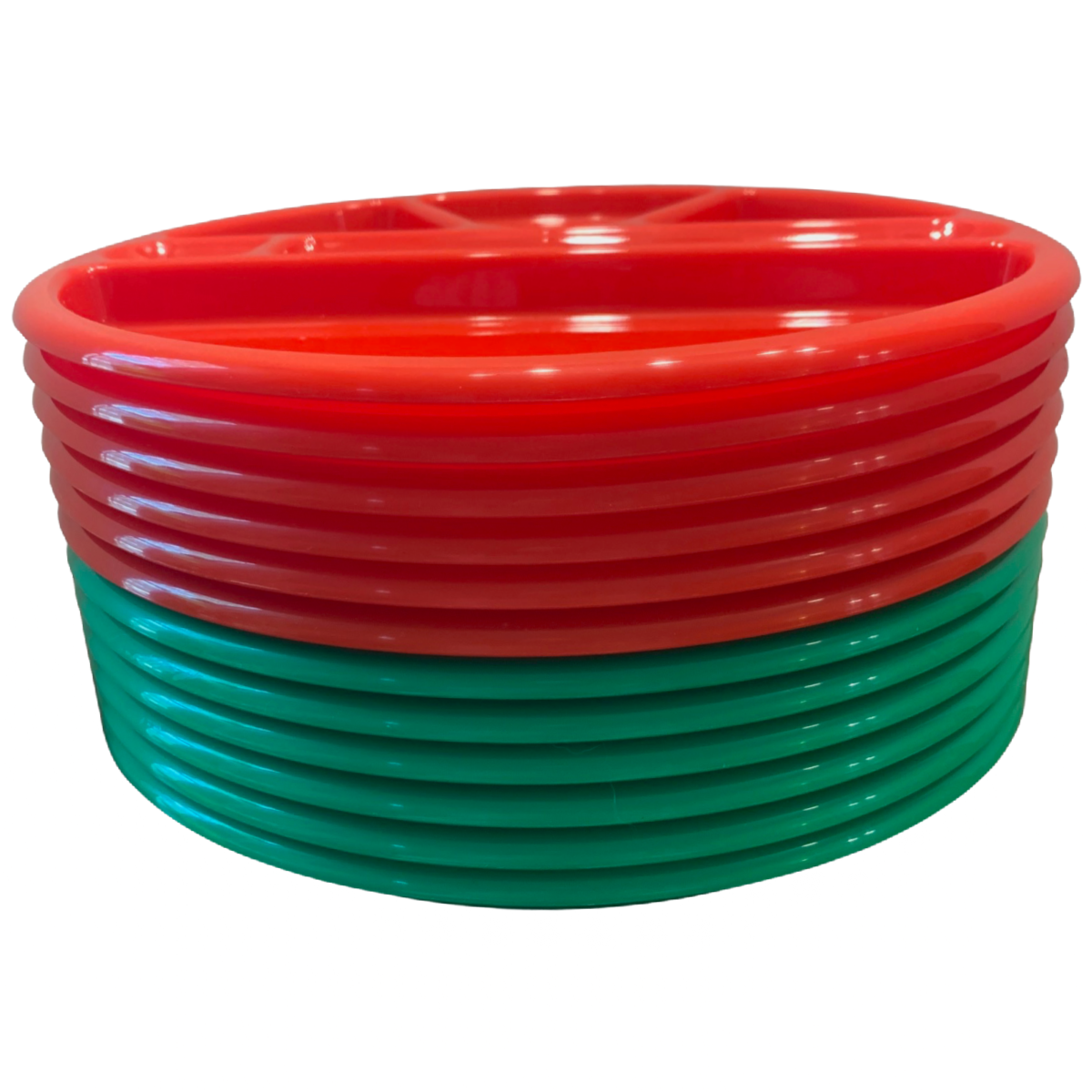 12x Large Divided Christmas Holiday Plates 12" In Red And Green Lot
