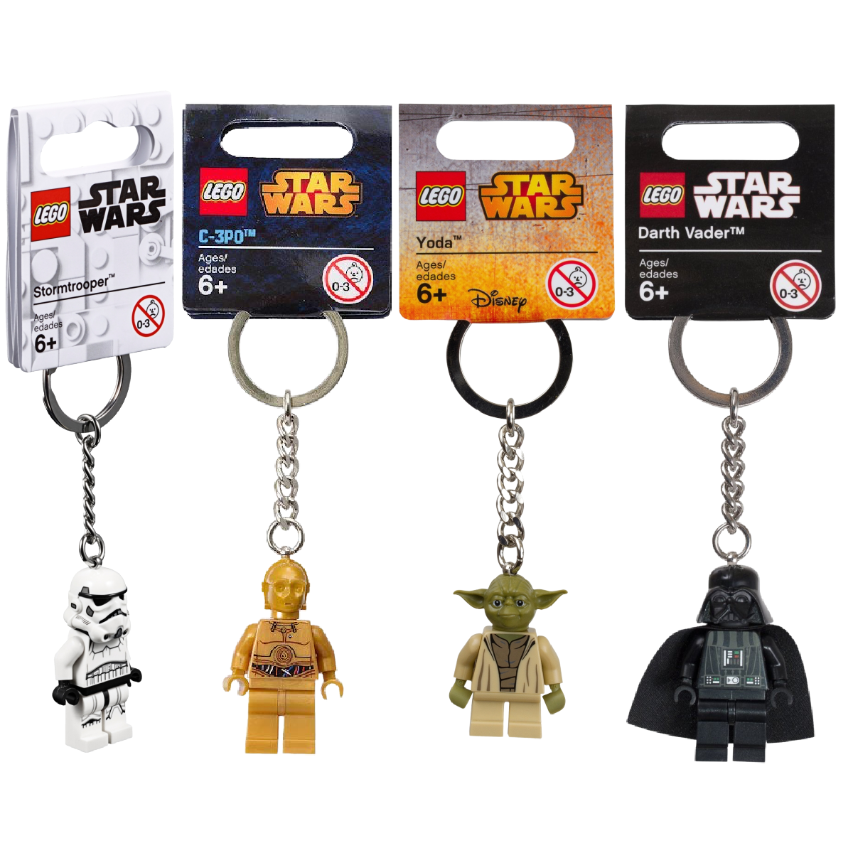 Lego Star Wars Keychain Ring Lot of 4 Stormtrooper, C-3PO, Yoda, Darth Vader NWT